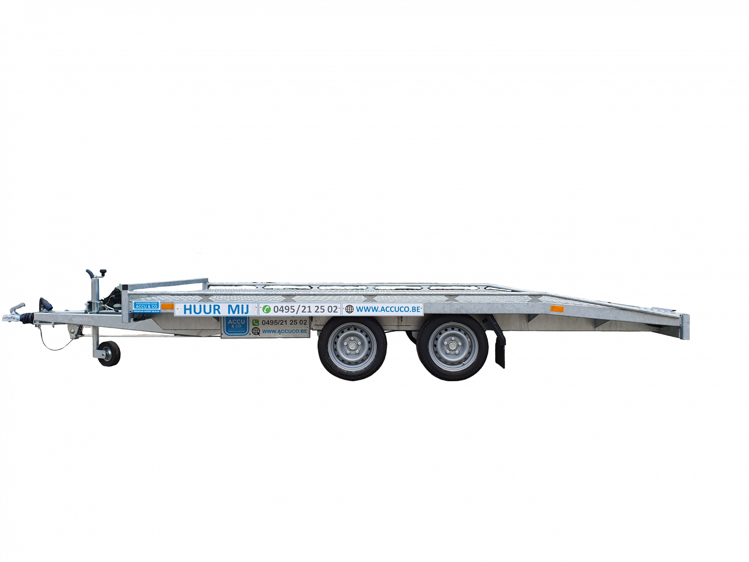 Foto 1 van 5 - Afgeschuinde autotrailer met handlier 405 x 200 cm / 2700 kg