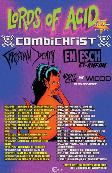 Sextreme Fest 2017 flyer - w/ Combichrist, Christian Death, En Esch (ex-KMFDM), Night Club or Wiccid (select dates) (Sep 26 - Nov 4, North America)
