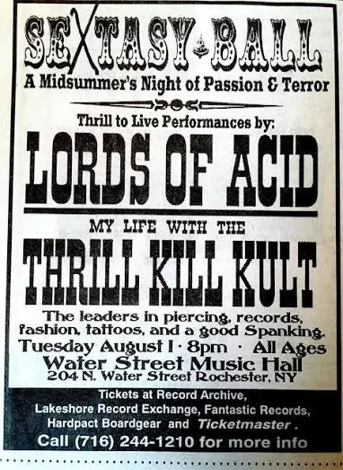 Sextasy Ball flyer - Water Street Music Hall, Rochester NY, Tuesday August 1 (w/ My Life With The Thrill Kill Kult)